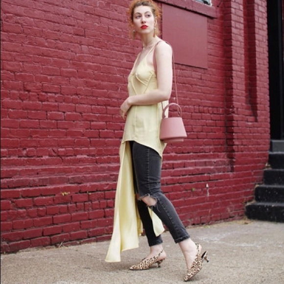 ASOS CURVE YELLOW SILK SPLIT CAMI TOP SLIP DRESS - Picture 5 of 8